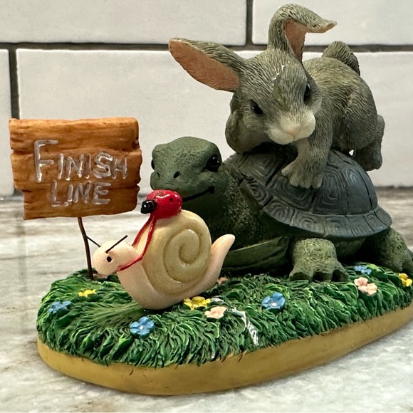 1998 Ltd Ed Charming Tails Fitz & Floyd " Steady Wins The Race" Turtle Bunny - Picture 1 of 11